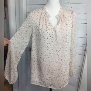 Rachel Zoe Small Blush Textured Swiss Dot Ruffle Long Sleeve Blouse V-neck Lined